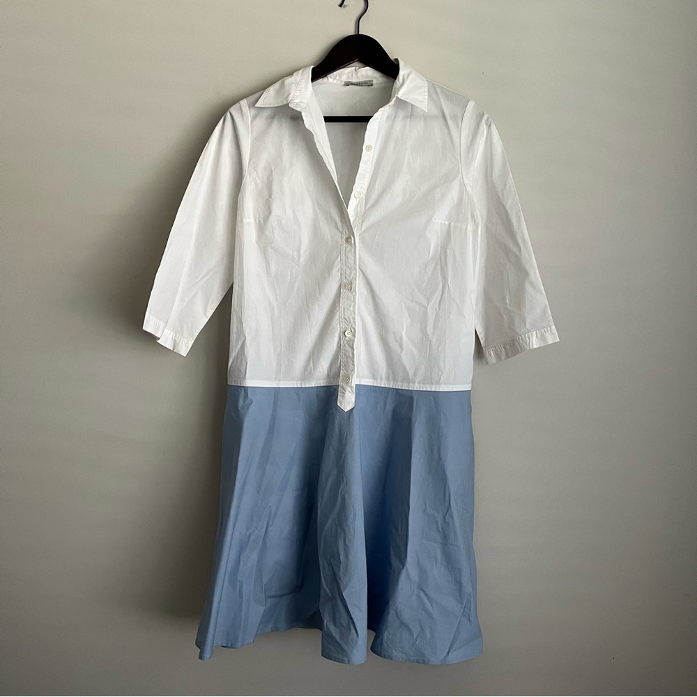 Rosso35 White and Blue Button Up Shirt Dress Small